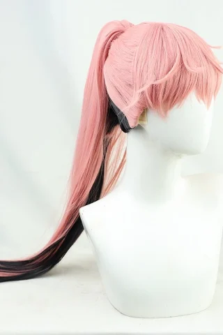 ZXR Radiant wig #105 features long pink hair with a black streak, styled in a ponytail and bangs.