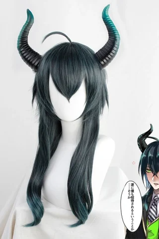 ZXR Radiant wig #19 features long dark teal hair with black and green horn accents, displayed on a white mannequin.