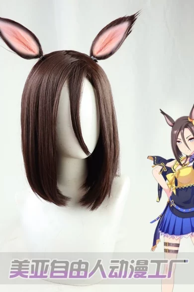 ZXR Radiant wigs #134 brown wig with animal ears displayed next to an anime character featuring similar traits enhancing a love doll's charm