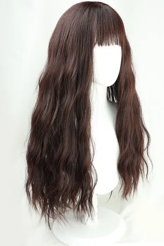 ZXR Radiant wig #110 Hermione features long, wavy, dark brown hair with a straight fringe, displayed on a white mannequin.