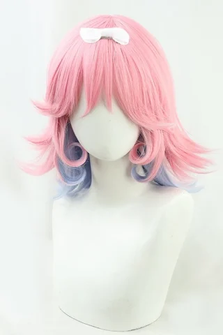 ZXR Radiant wig #78 features pink hair with blue tips and a white bow on top, displayed on a mannequin head.