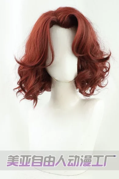 Lifelike love doll with red curly wig, Chinese characters displayed below