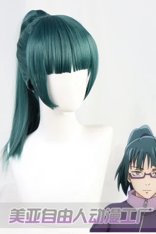 ZXR Radiant wig #99 features a long teal ponytail with blunt bangs, displayed on a white mannequin head.