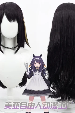 ZXR Radiant wig #125 features long, wavy black hair with yellow highlights, displayed on a mannequin head.