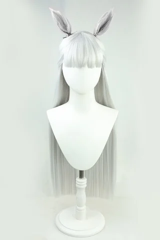 ZXR Radiant wig #136 features long, straight silver hair with two playful bunny ear accents on top.