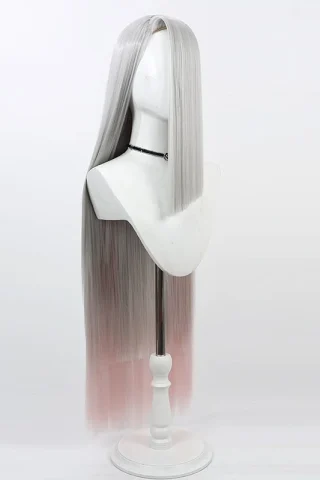 ZXR Radiant wig #29 features long, straight hair with a gradient from silver to pastel pink, displayed on a stand.