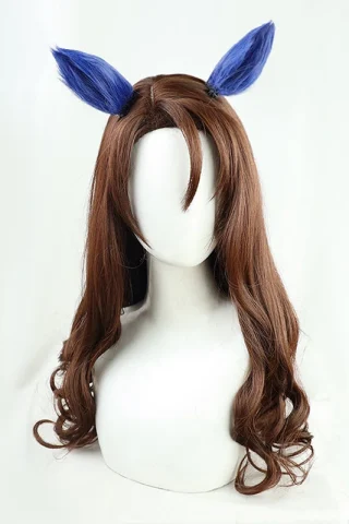 ZXR Radiant wig #126 features long brown curls with blue ear-like accents on top.