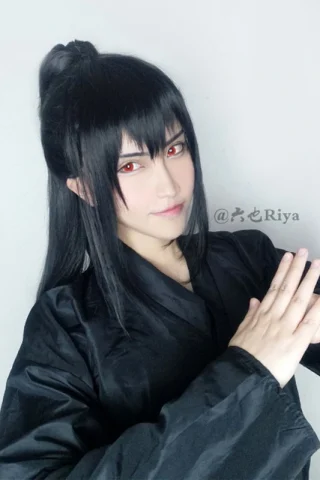 ZXR Radiant wig #48 features long black hair styled in a high ponytail, worn with a black kimono.