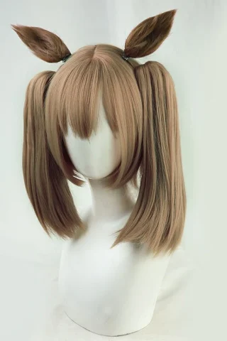 ZXR Radiant wig #135 features a light brown color with two long pigtails and short bangs, styled with two pointed accents on top.