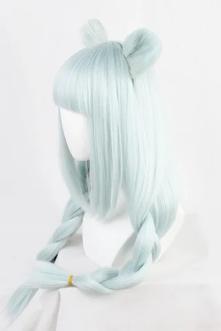 ZXR Radiant wig #55 features long, light blue hair styled with two bear-ear buns and two braids.