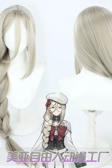 Two heads with ZXR Radiant wigs #124, featuring long braided silver strands, next to an illustrated character, highlighting the allure of intricately designed love dolls.