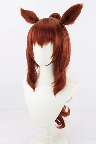 ZXR Radiant wig #129 features long, wavy auburn hair with two short pigtails on top and a blunt fringe.