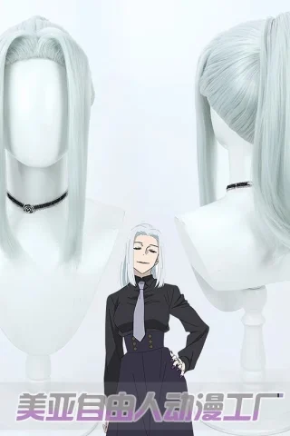 ZXR Radiant wig #103 features long, straight, light gray hair styled with a center part and two ponytails.