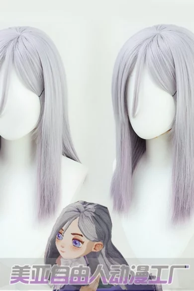 Two love doll heads with long silver-gray ZXR Radiant wigs #111 displayed side by side