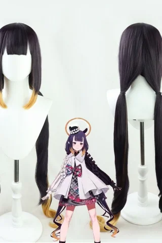 ZXR Radiant wig #18 features long black hair with ombre blonde tips, styled in two braids and blunt bangs.