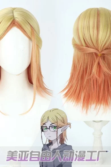 Sex doll with ZXR Radiant wigs #90, blonde to orange ombre half-up style, next to small anime illustration for a playful vibe