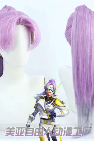 ZXR Radiant wig #106 features long, straight lavender hair with a gradient to silver, styled in a high ponytail.