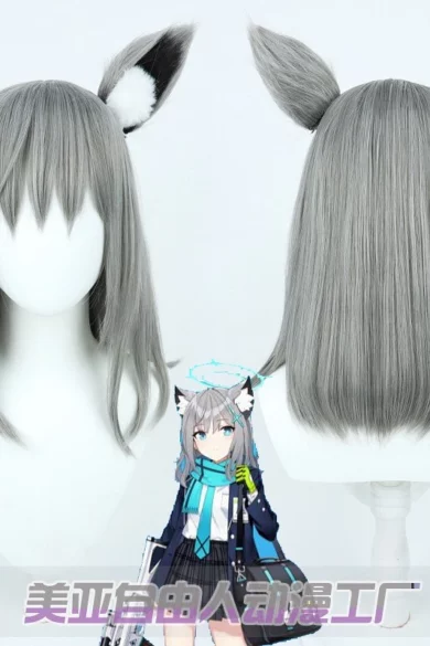 ZXR Radiant wigs 38 gray long wig with animal ears for love doll front and back views plus character illustration