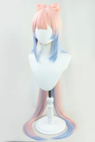 ZXR Radiant wig #8 features long pink and blue strands with a bow on top, displayed on a white mannequin.
