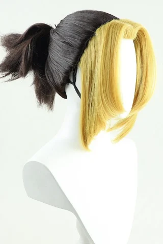 ZXR Radiant wig #92 features a half black, half blonde design with a ponytail and straight bangs.