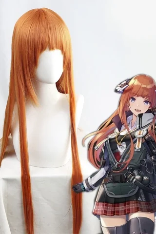 ZXR Radiant wig #56 features long orange hair with bangs, displayed on a mannequin beside an anime character.