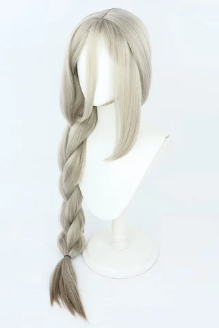 ZXR Radiant wig #124 features long, straight, light gray hair with a single braid on one side.