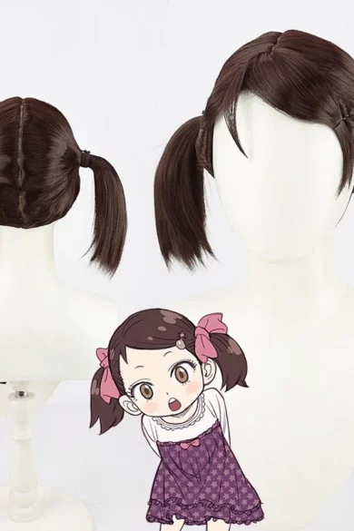 Brown pigtail wig with anime character illustration for sex doll