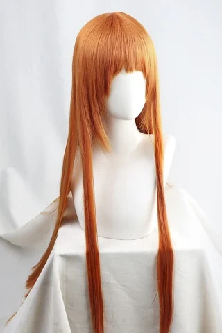 ZXR Radiant wig #56 features long, straight orange hair with blunt bangs, displayed on a mannequin against a white background.