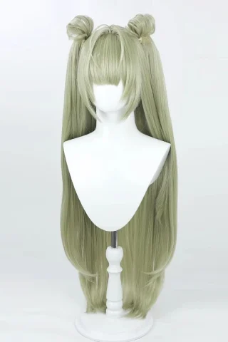 ZXR Radiant wig #33 features long, straight pale green hair with two top knots and side bangs.