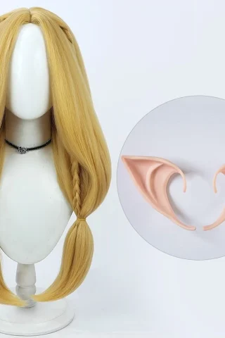 ZXR Radiant wig #31 features long blonde hair with braids and two pigtails, accompanied by pink elf ears.
