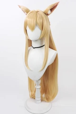 ZXR Radiant wig #52 features long, straight blonde hair with pointed fox ears and a choker on a display stand.