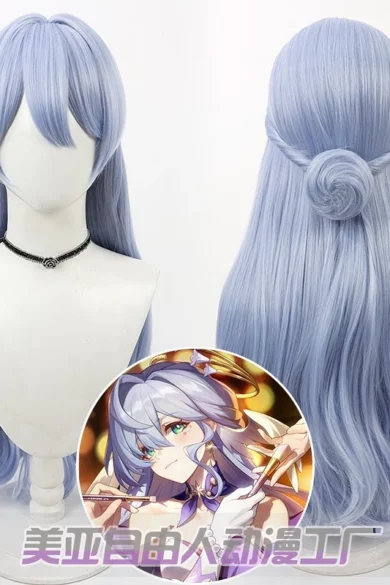 Sex doll in lavender ZXR Radiant #22 anime-style wig with character illustration