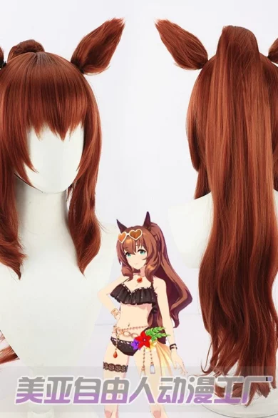 Vibrant red-brown twin-tail wig on sex doll anime character display