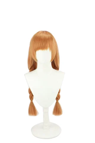ZXR Radiant wig #107 features long, straight orange hair styled in two braided pigtails with blunt bangs.