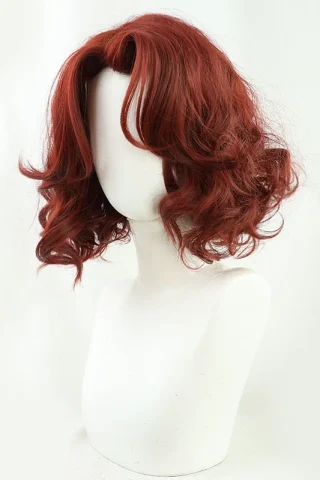 ZXR Radiant wig #112 features a curly, shoulder-length design in a vibrant red color, displayed on a blank mannequin head.