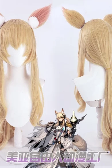 ZXR Radiant wigs #66 with long blonde ponytail and cat ears on anime character figure resembling a love doll