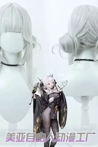 ZXR Radiant wig #44 features a light gray color with long straight strands and two styled buns at the back.