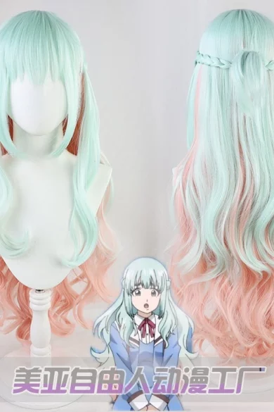 ZXR Radiant Wigs #83 long pastel blue and pink ombre wig, small anime character image, ideal for enhancing a love doll's allure