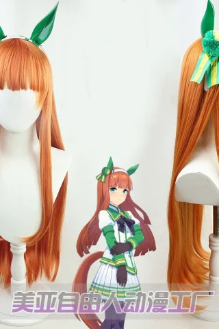 ZXR Radiant wigs #138 features long orange hair with green accents and decorative bows on a wig stand.