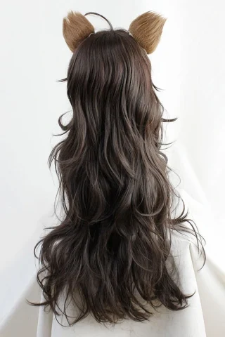 ZXR Radiant wig #17 features long, wavy dark brown hair with light brown ear-like accents on top.