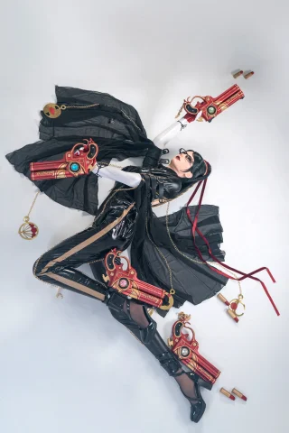 Bayonetta 170cm B Cup silicone doll by GameLady features intricate details and iconic weaponry.