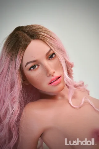 Selene S167cm doll by LushDoll features stunning details and a lifelike appearance with pink hair and freckles.