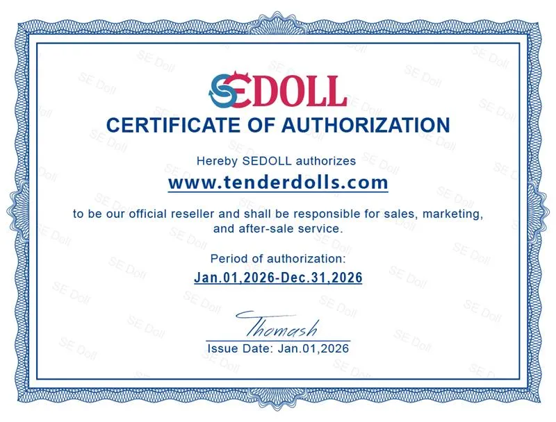 Authorization certificate from SEDOLL for www.tenderdolls.com as an official reseller, valid until Dec. 31, 2026.