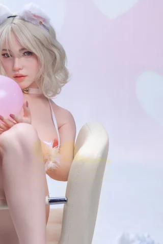 167cm S42 Valentine doll with heart balloon, featuring a playful pose and soft pastel background.