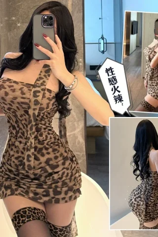 Leopard-print bodycon skirt lingerie featuring a sexy design and form-fitting silhouette.