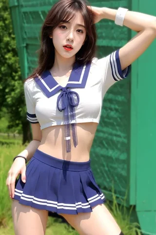 Sexy cute role-play school uniform featuring a cropped top and pleated skirt, perfect for playful outfits.