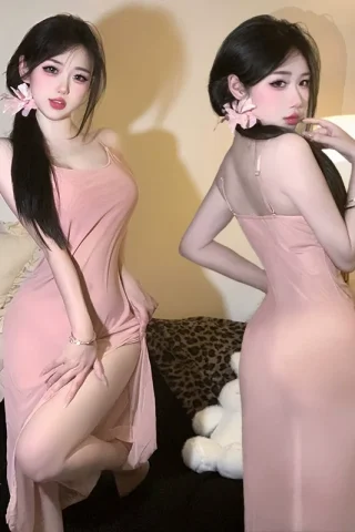 Seductive nightgown set in soft pink lace, perfect for intimate occasions and enhancing allure.