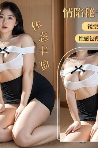 Sexy secretary roleplay lingerie set featuring an off-shoulder top and form-fitting skirt for a playful look.