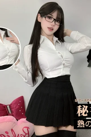 Sexy white button-up shirt paired with a stylish black skirt, perfect for a chic office look.