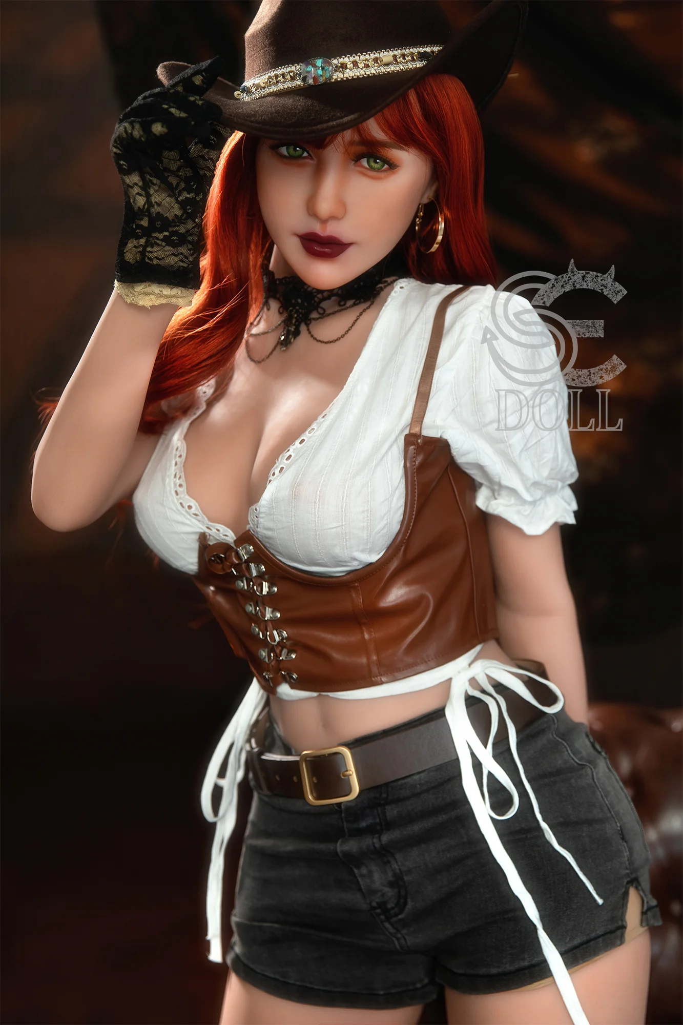 SED231-163-E-Head-069-Renata-1-5 Seductive SED231-163-E-Head-069 Renata doll features a stylish outfit and striking red hair, perfect for collectors.